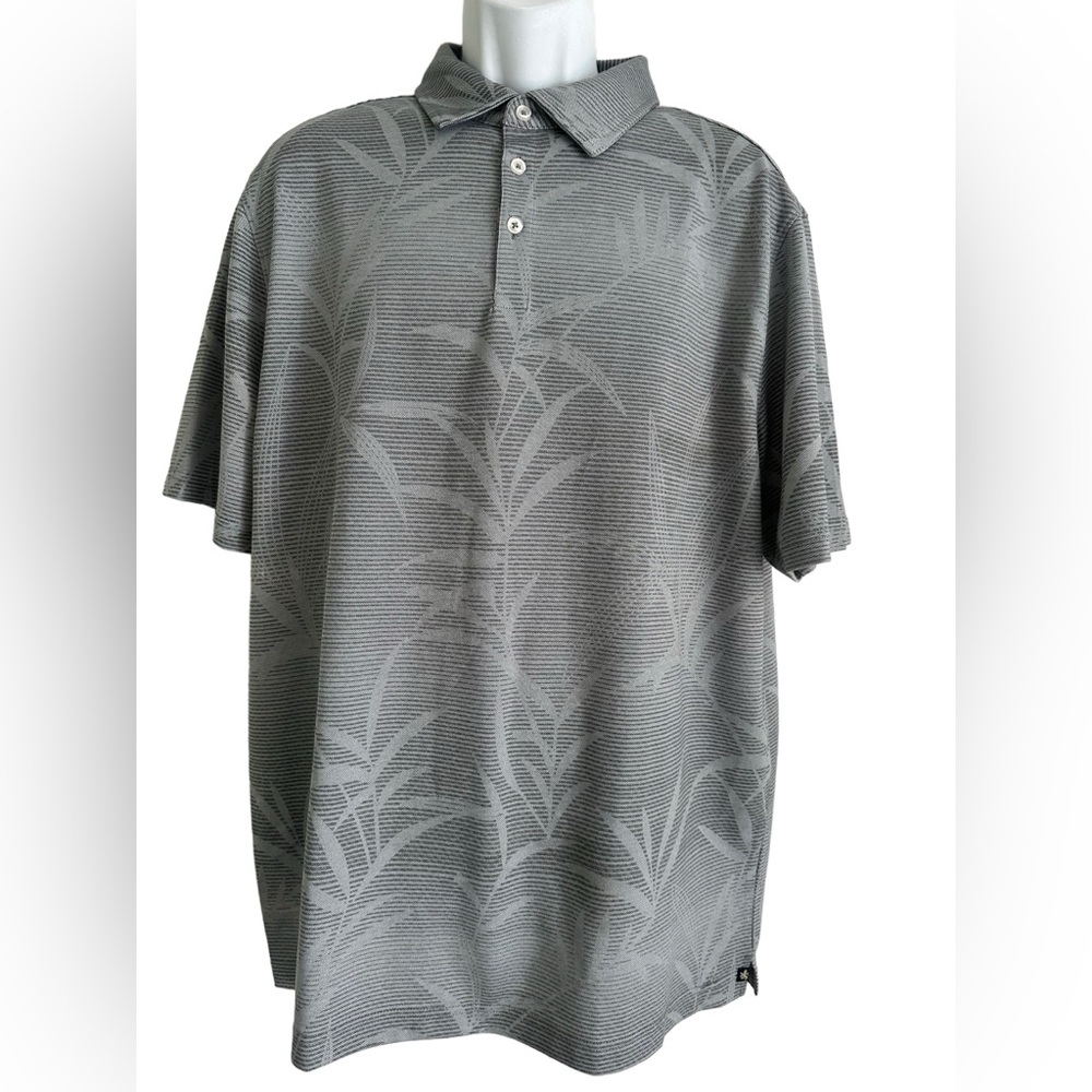 Nat Nast Mens XL White Gray Striped Polo Shirt Floral Leaf Graphic Cotton Blend